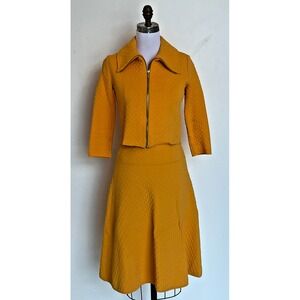 RET $2800 Paula Hian Orange Suzette Yoke Waisted Skirt and Odeletta Jacket Small